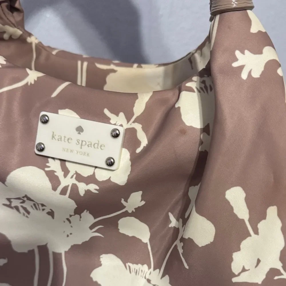 Chic Kate Spade Neutral Floral Nylon Leather Hobo Bag Shoulder Purse Trendy